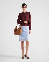 Long-sleeved silk polo shirt