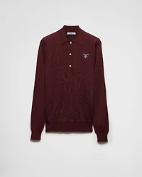 Long-sleeved silk polo shirt