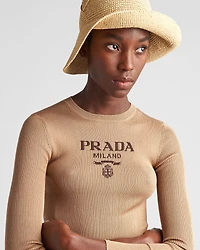 Cropped silk sweater with logo