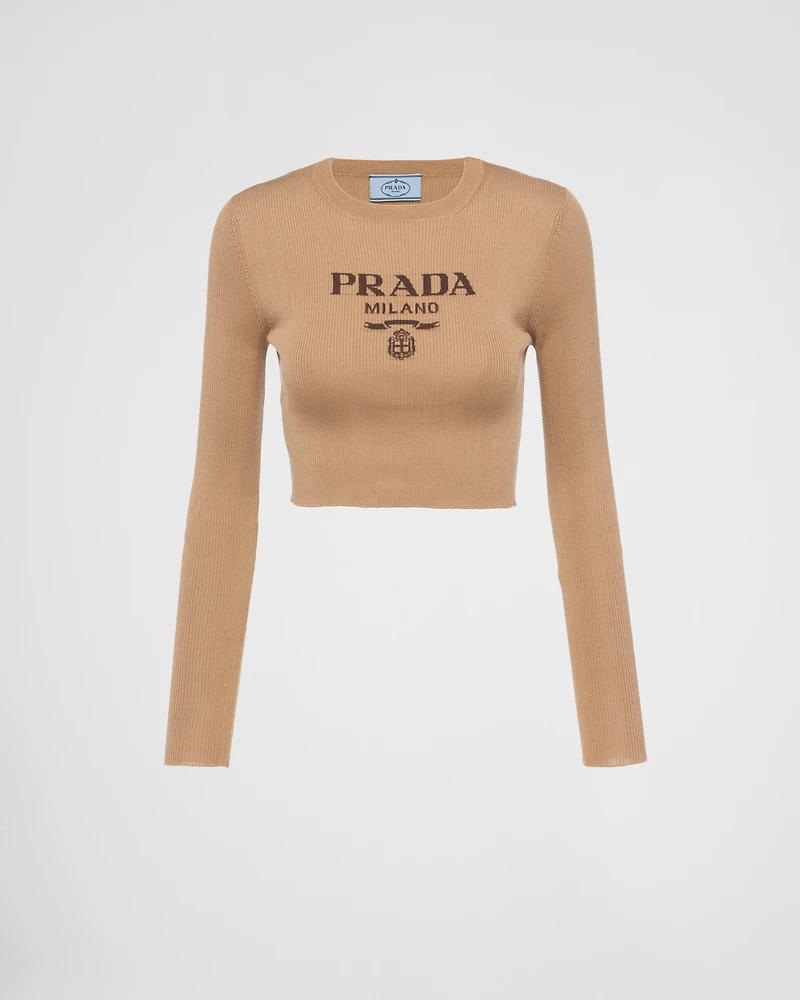 Cropped silk sweater with logo