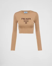 Cropped silk sweater with logo