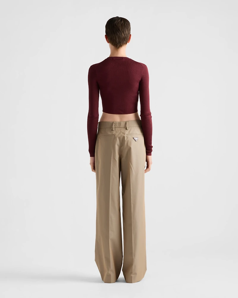 Cropped silk sweater with logo
