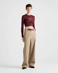 Cropped silk sweater with logo