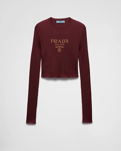 Cropped silk sweater with logo