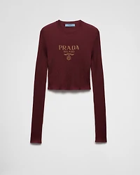 Cropped silk sweater with logo