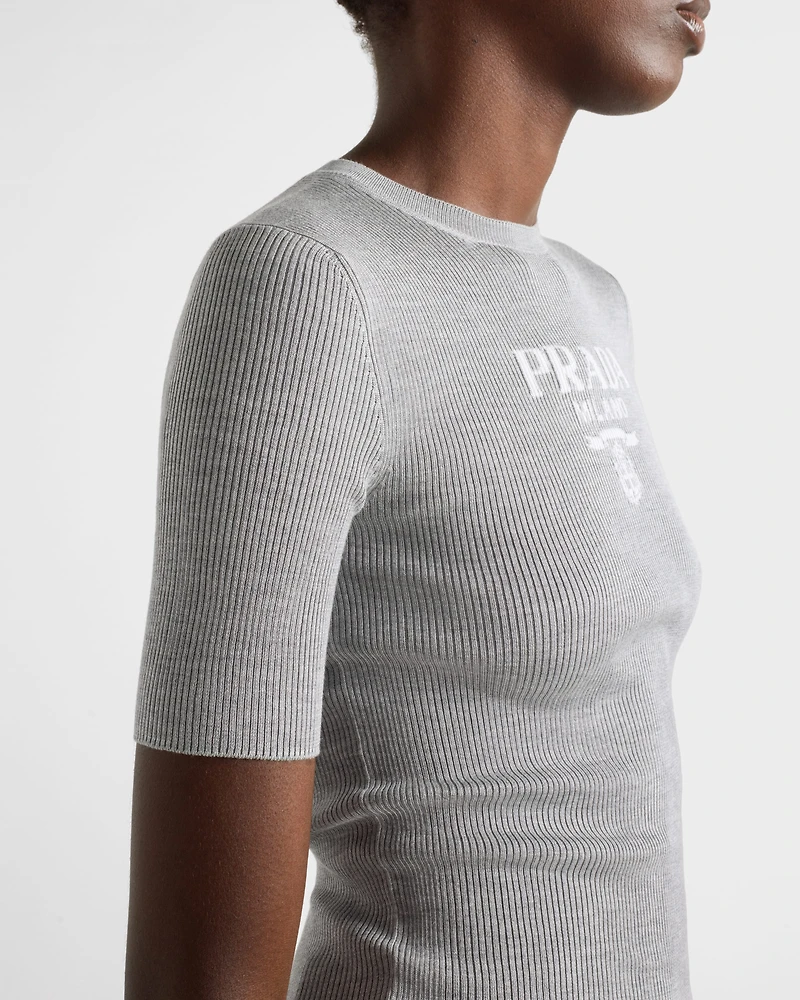 Silk crew-neck sweater with logo