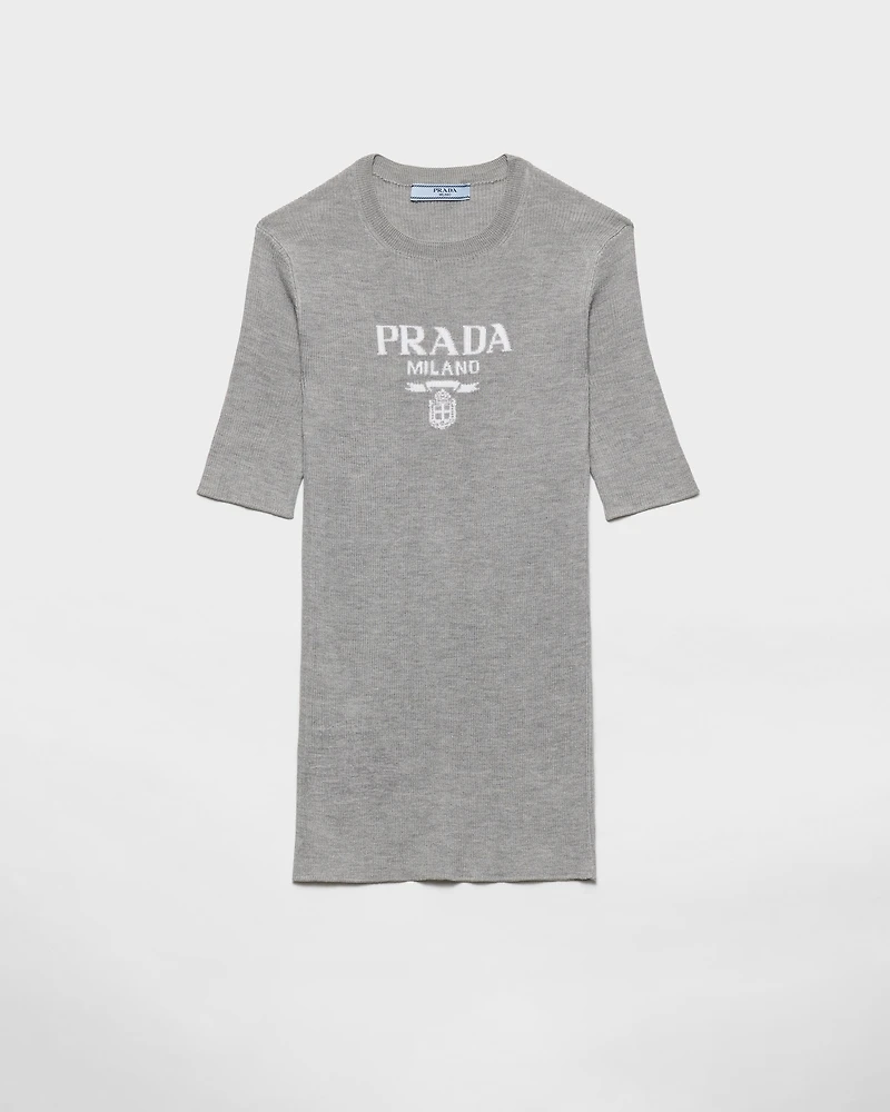 Silk crew-neck sweater with logo