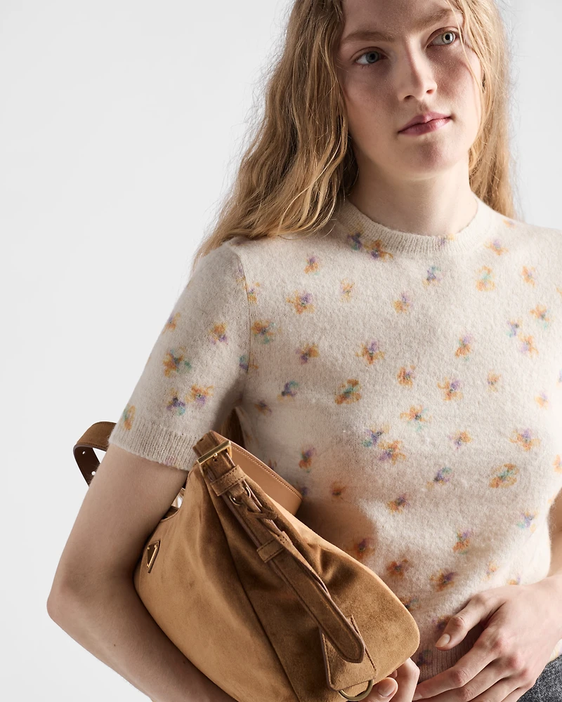 Floral print wool crew-neck sweater