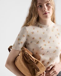 Floral print wool crew-neck sweater