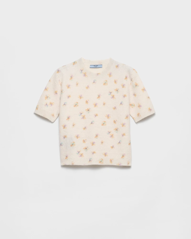 Floral print wool crew-neck sweater