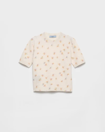 Floral print wool crew-neck sweater
