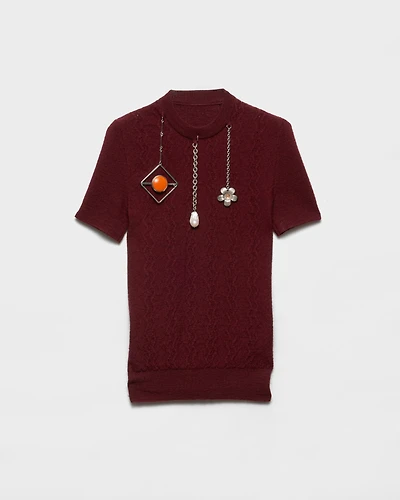 Short-sleeved wool sweater with pendants