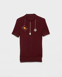 Short-sleeved wool sweater with pendants