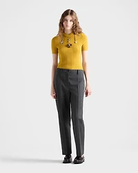 Short-sleeved wool knit sweater with pendants