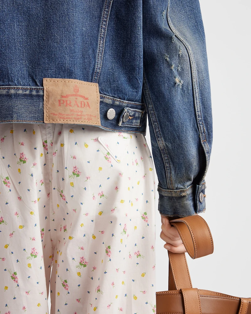 Floral print cotton batiste pants