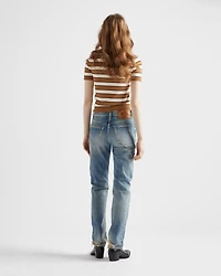 Short-sleeved striped cotton cardigan