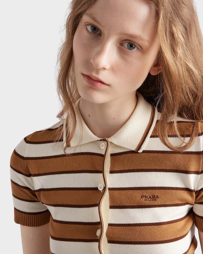 Short-sleeved striped cotton cardigan