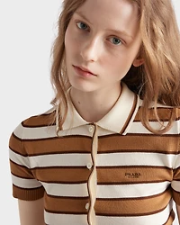 Short-sleeved striped cotton cardigan