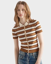 Short-sleeved striped cotton cardigan