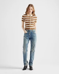 Short-sleeved striped cotton cardigan