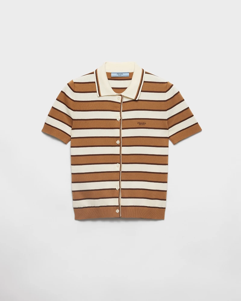 Short-sleeved striped cotton cardigan