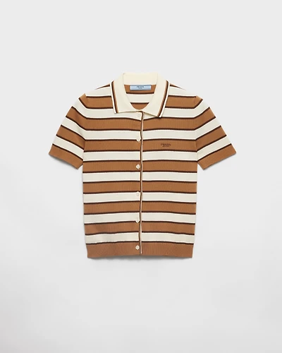 Short-sleeved striped cotton cardigan