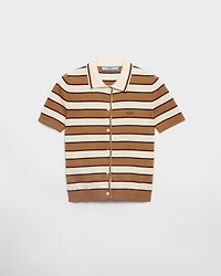 Short-sleeved striped cotton cardigan