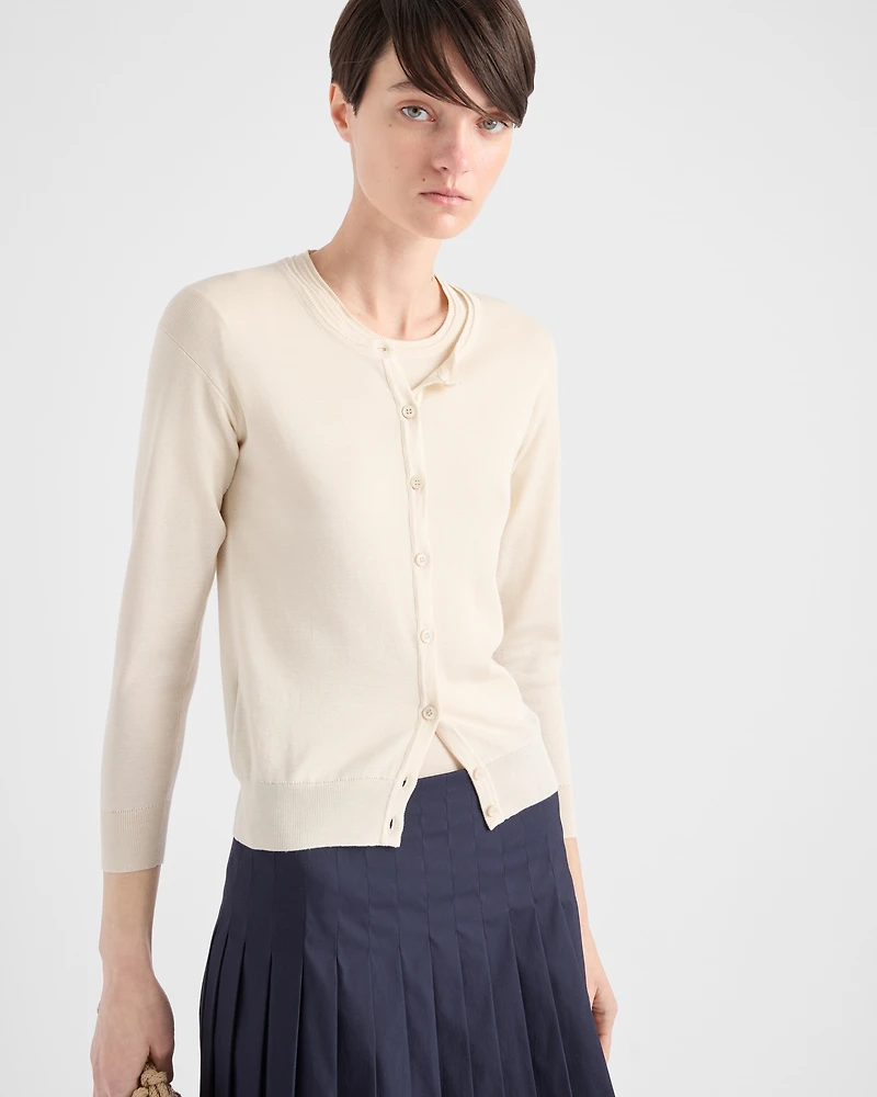 Cotton and silk knit cardigan