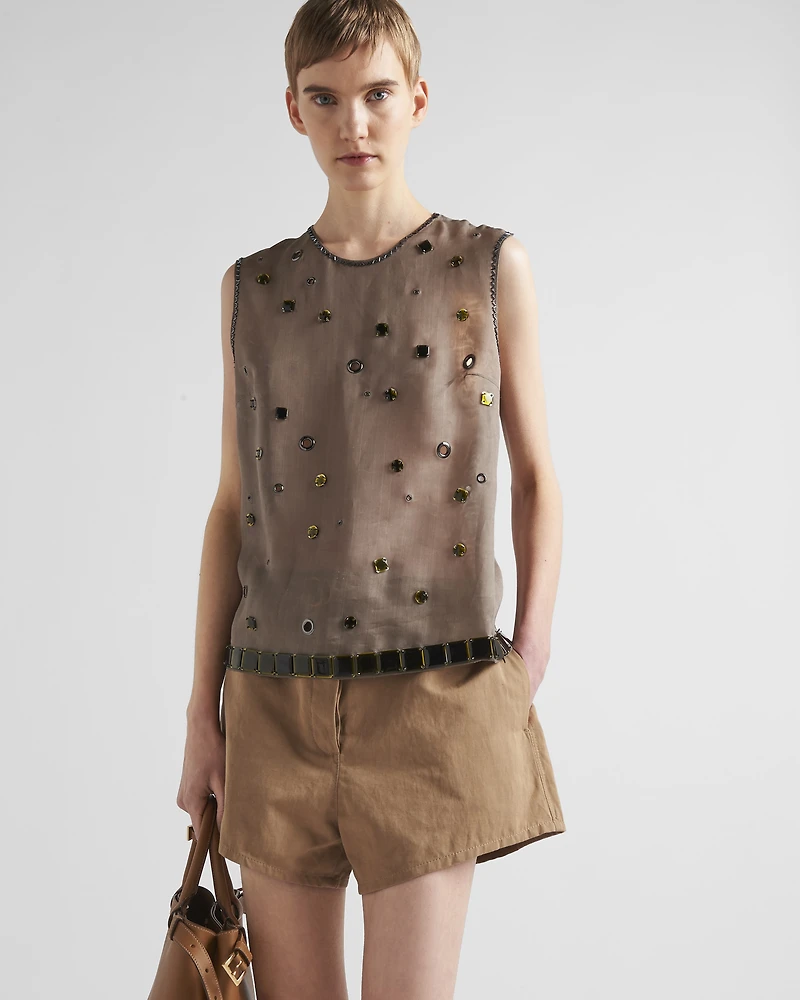 Panama cotton and linen shorts