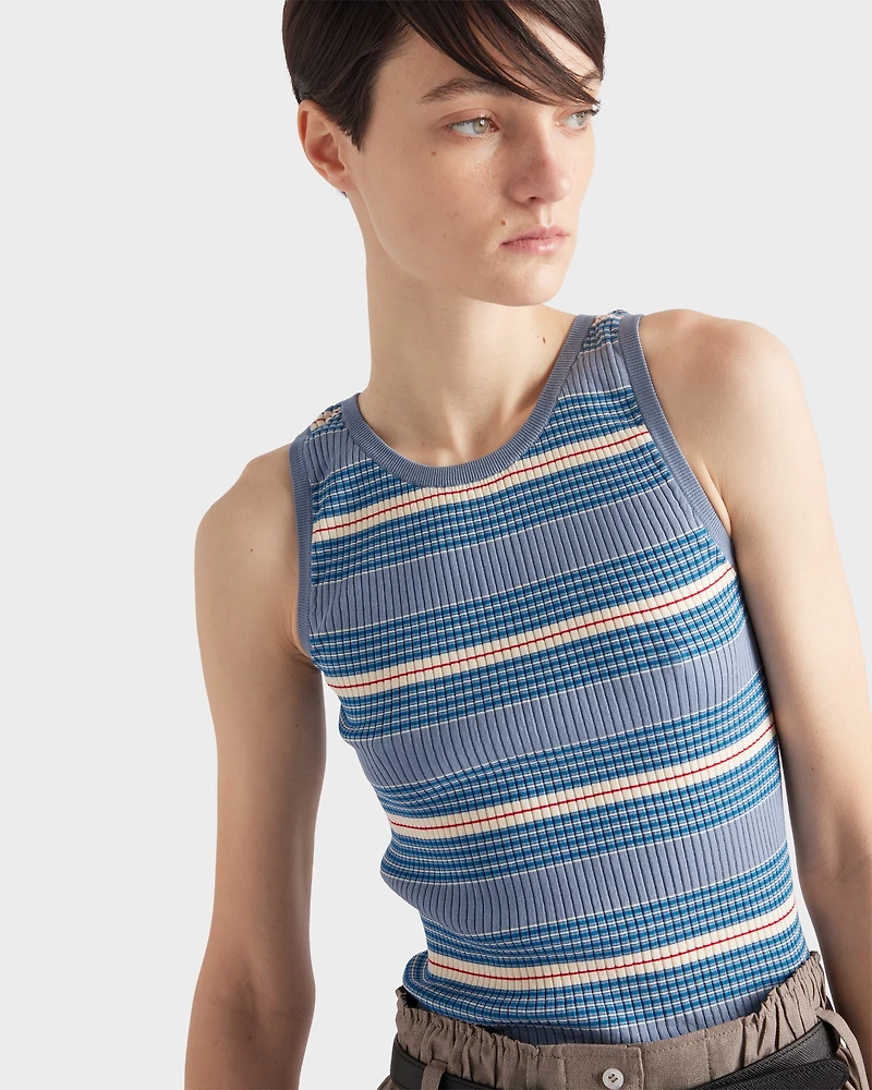 Striped stretch cotton knit top