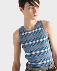 Striped stretch cotton knit top