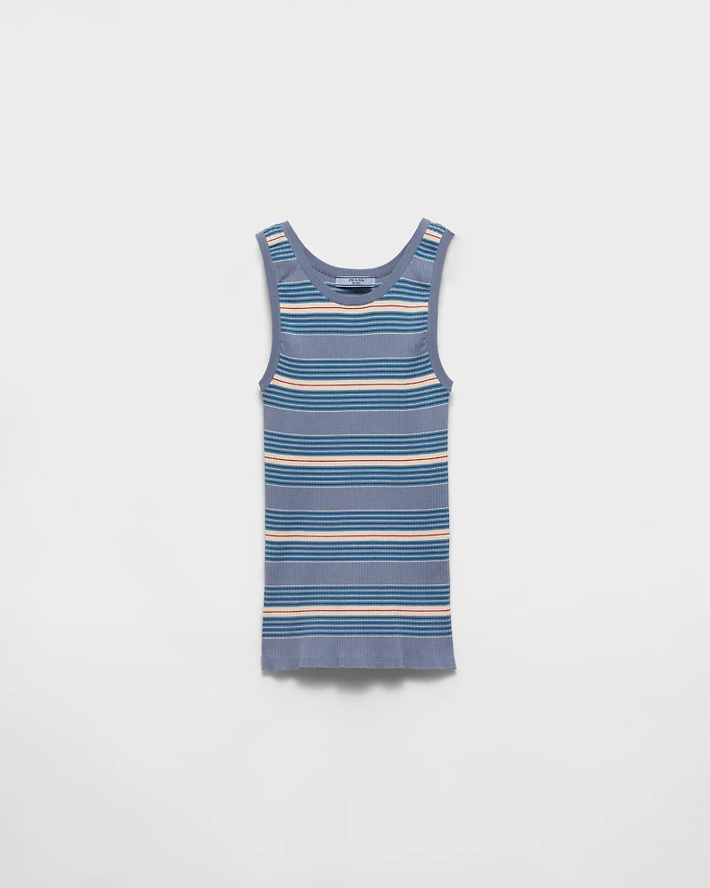 Striped stretch cotton knit top