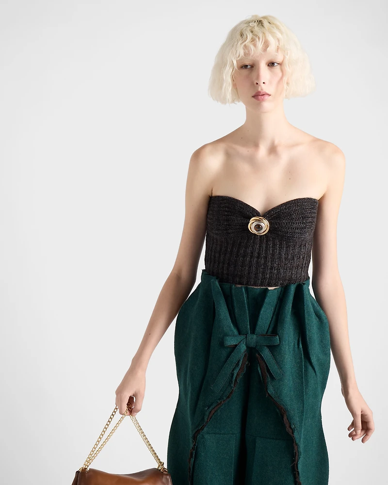 Wool and cashmere bandeau top with brooch