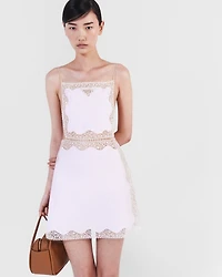 Embroidered, lace-trimmed linen mini-dress