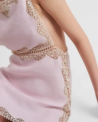 Embroidered, lace-trimmed linen mini-dress
