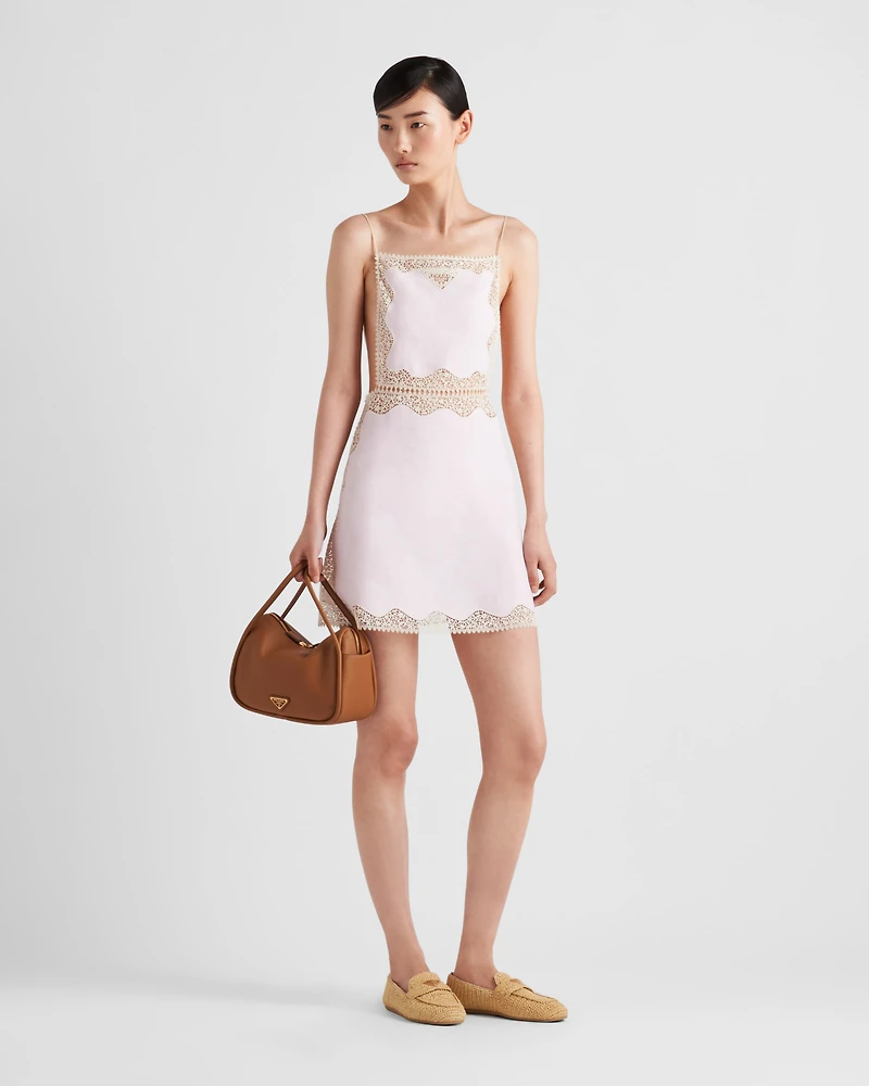 Embroidered, lace-trimmed linen mini-dress