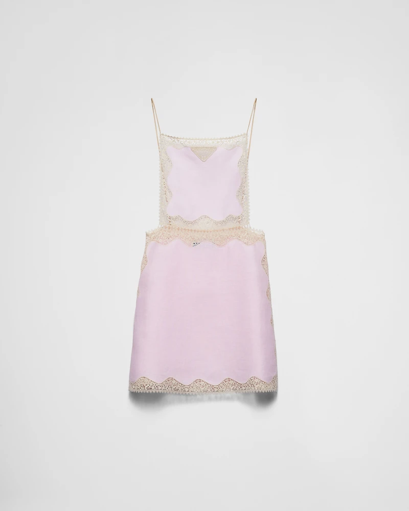 Embroidered, lace-trimmed linen mini-dress