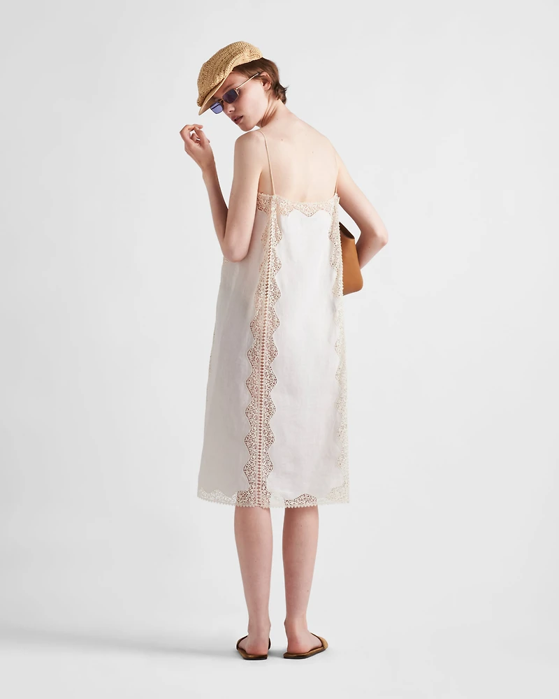 Embroidered, lace-trimmed linen dress