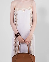 Embroidered, lace-trimmed linen dress