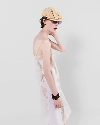 Embroidered, lace-trimmed linen dress