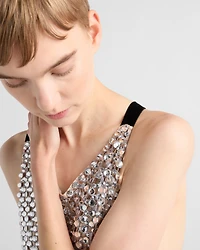 Rhinestone net embroidered mini-dress
