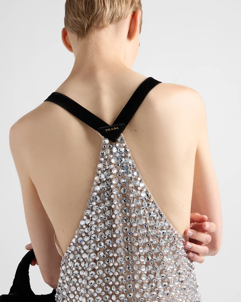 Rhinestone net embroidered mini-dress