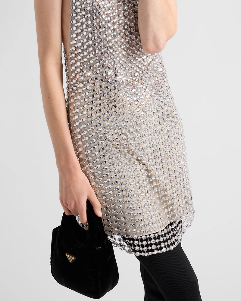 Rhinestone net embroidered mini-dress