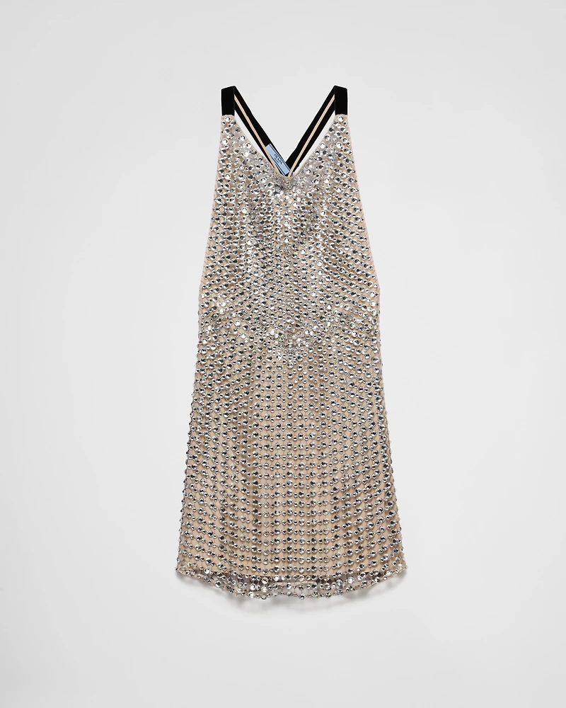 Rhinestone net embroidered mini-dress