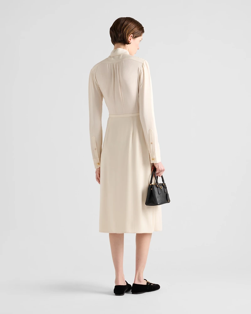 Long pleated satin sablé dress