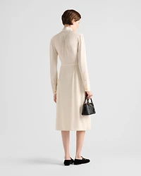 Long pleated satin sablé dress