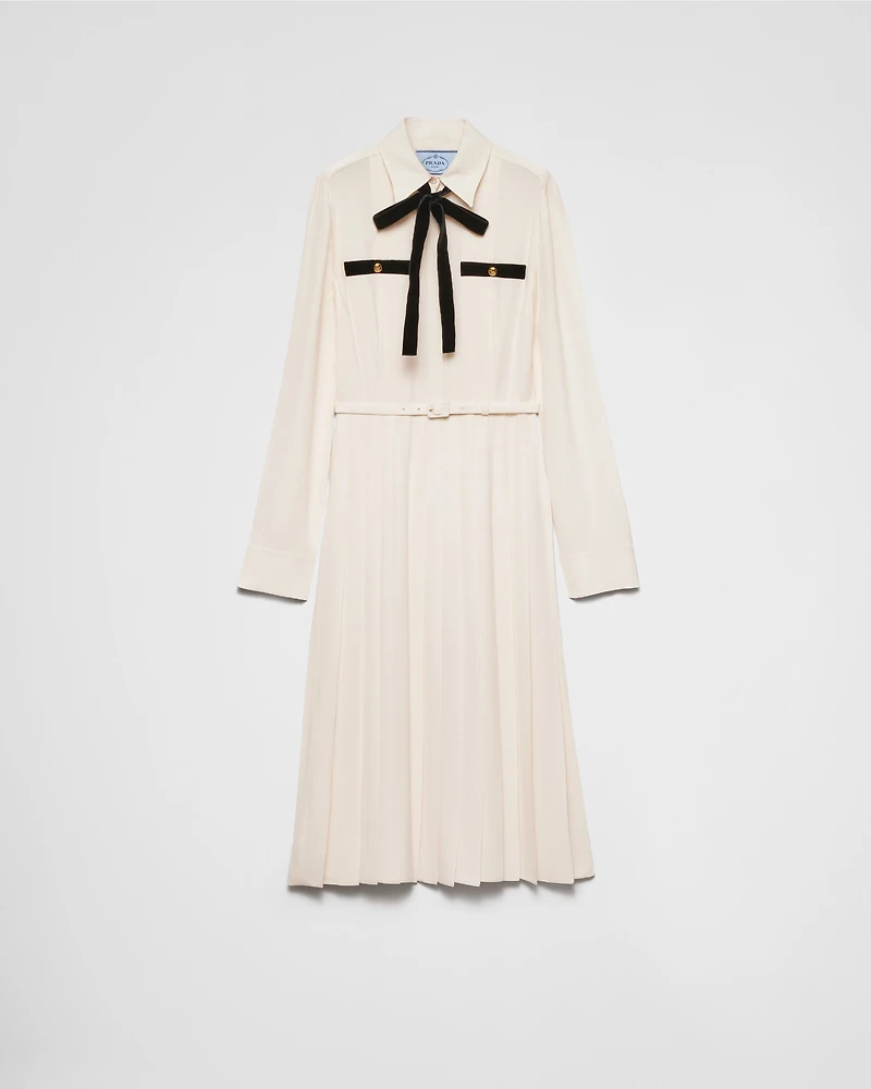 Long pleated satin sablé dress