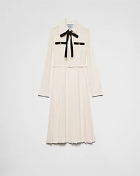 Long pleated satin sablé dress