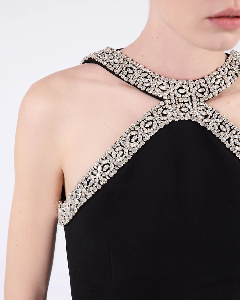 Embroidered cady long dress