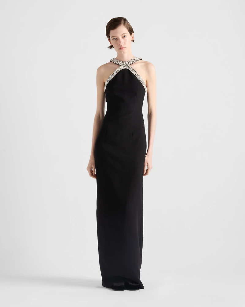 Embroidered cady long dress